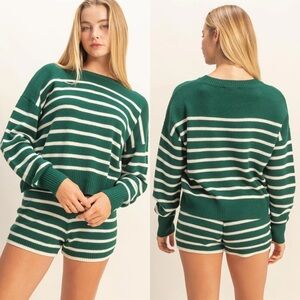 NEW Double Zero Striped Knit Sweater Shorts Set Cozy Lounge Size Small
